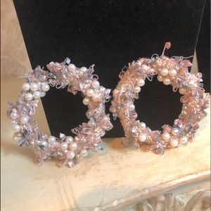 SASSY JONES VINTAGE HOOP EARRINGS (Light grey, silver,white preals,pink,& gold)